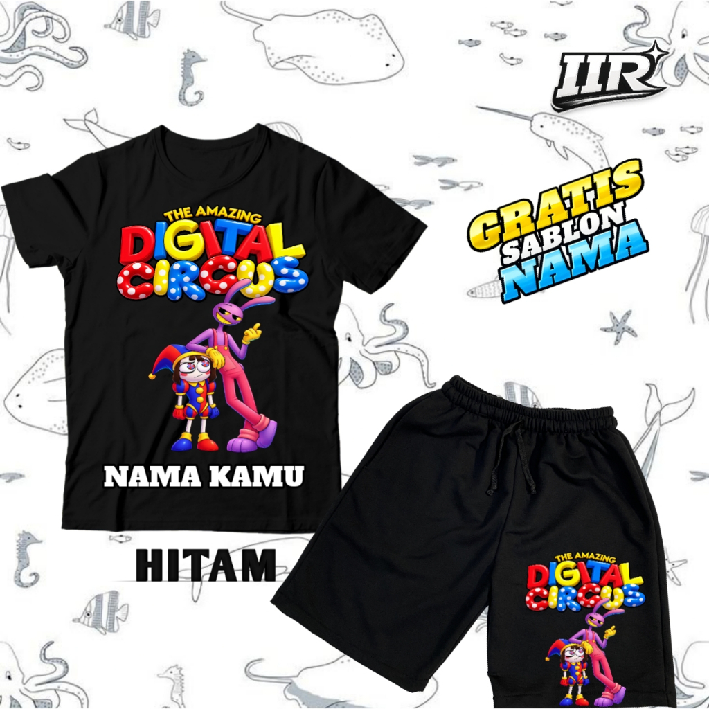 (ชื่อฟรี) เสื้อยืดเด็กและกางเกงขาสั้นชุดมาตรฐานที่น่าทึ่ง CIRCUS POMNI และ JAX Image / NEWEST POMNI 