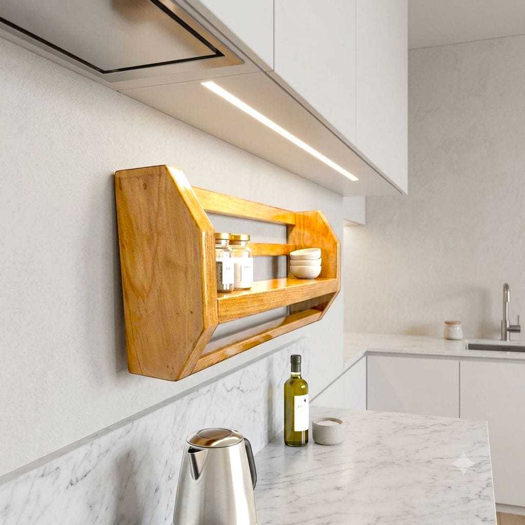 MINIMALIST VARNISHED WOODEN WALL SHELF