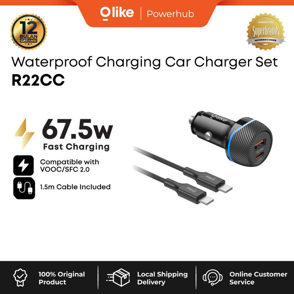 [ผลิตภัณฑ์ใหม่] Olike Car Charger Adapter R22CC 67W Dual Port Fast Charging Set ประกอบด้วยสาย C to C