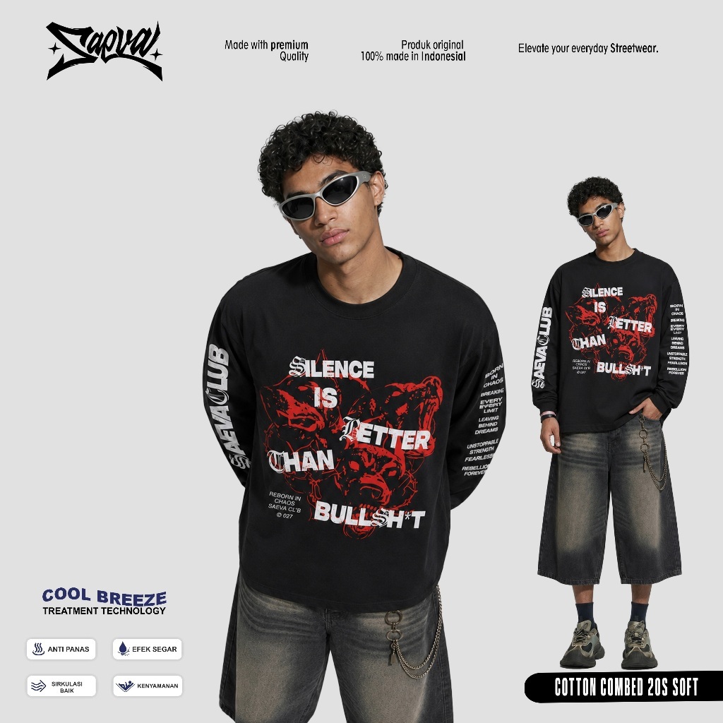 SAEAVA เสื้อแขนยาว Boxy | เสื้อยืดแขนยาว | แขนยาว Oversize Boxy | เสื้อยืด Unisex | CYBER CYBER CYBE