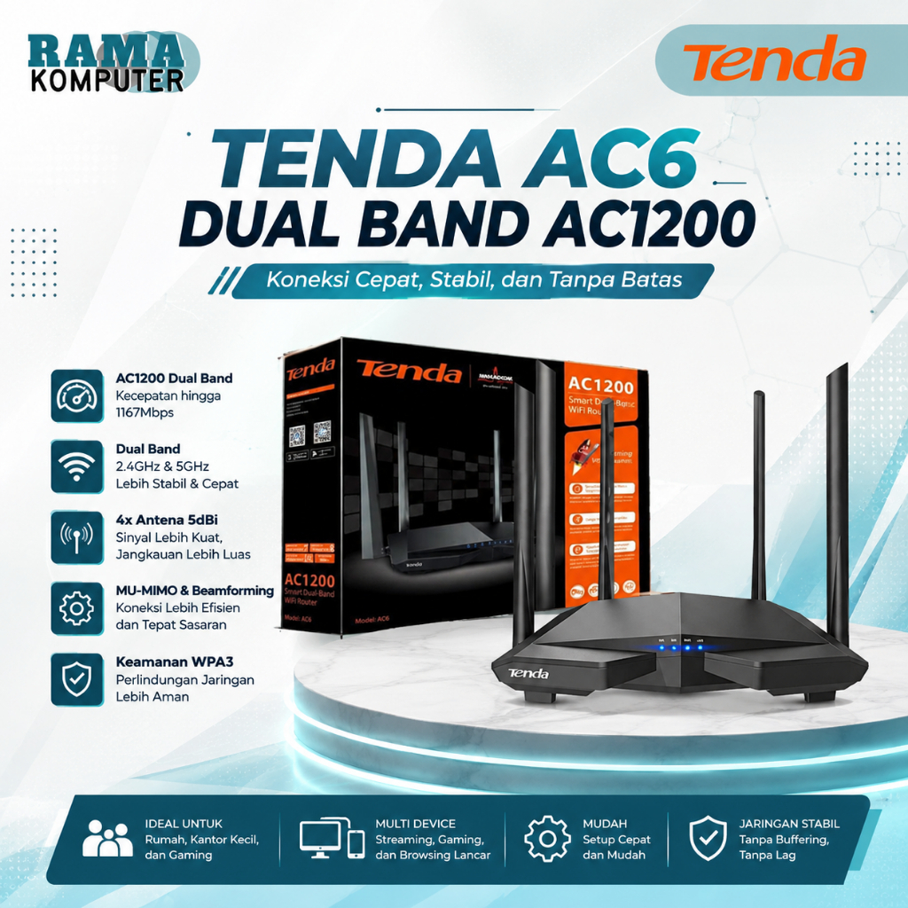 Tenda AC6 HighSpeed Repeater WiFi AC1200 เราเตอร์กิกะบิตดูอัลแบนด์อัจฉริยะ