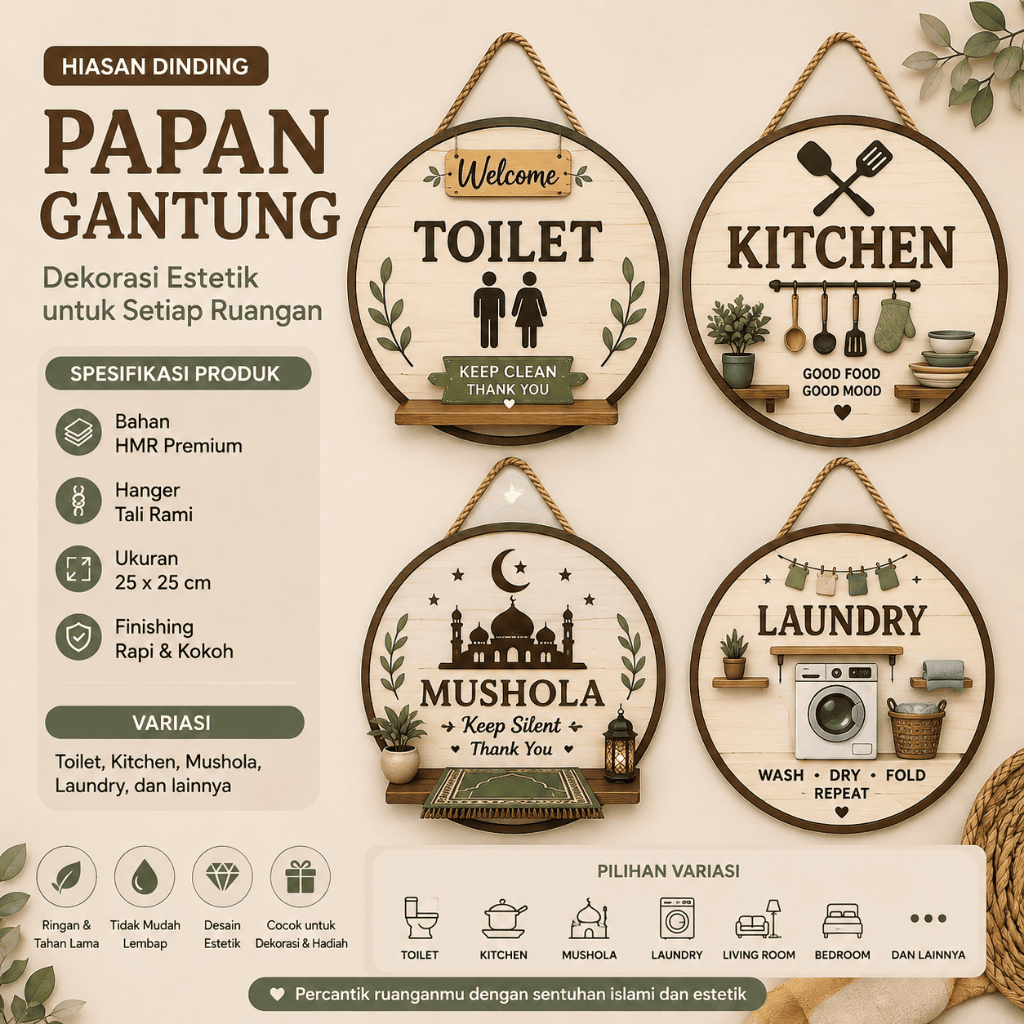 PREMIUM HMR กระดานแขวนกําแพง DECORTATION 25X25 CM - AESTHETIC ROOM DECORTATION (TOILET, KITCHEN, PRA