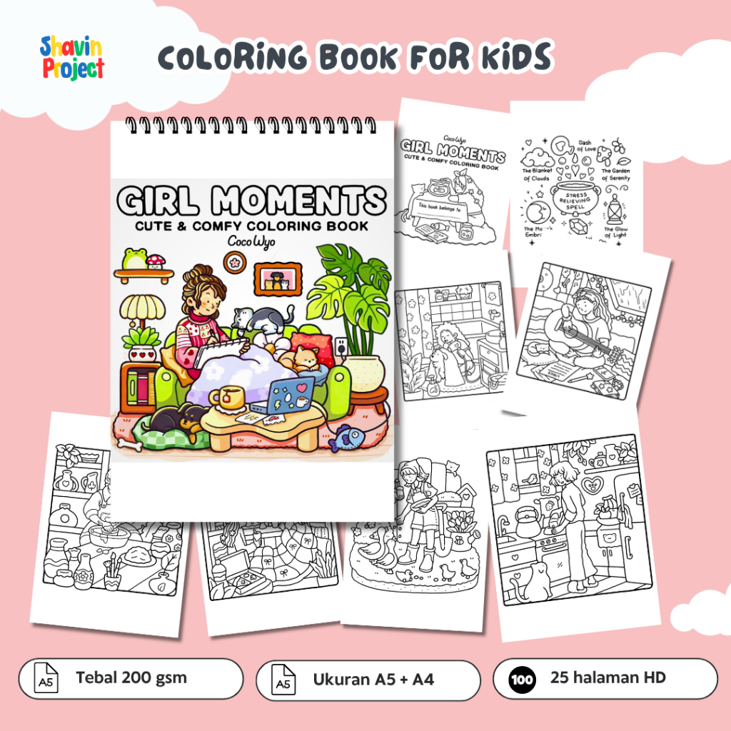 Coco wyo Girl Moment สมุดระบายสีสําหรับผู้ใหญ่ 25 หน้าหนา 200gsm สมุดระบายสีความงาม