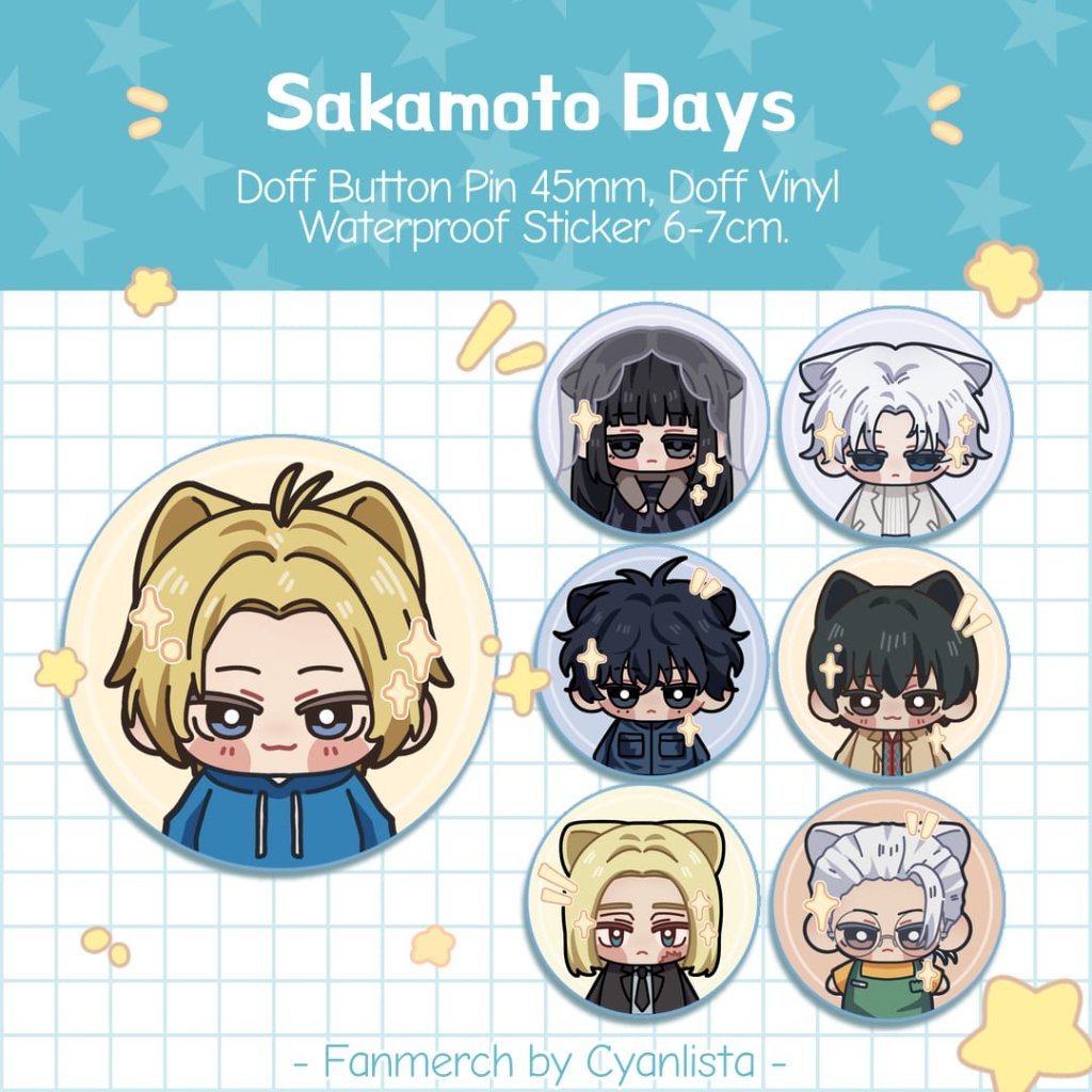 [Cyanlista] Sakamoto Days Pin & Sticker / Nagumo Shin Shishiba Osaragi Seba Uzuki Sakamoto Sticker