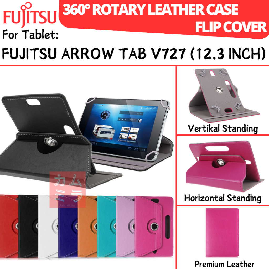 FUJITSU ARROW TAB V727 12.3 INCH BOOK COVER 360 ROTATING CASE LEATHER FLIP CASING