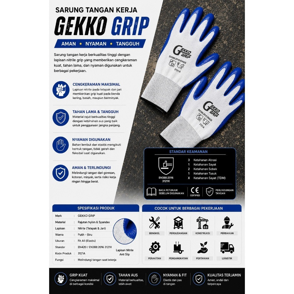 ถุงมือยาง GEKKO ต่อแพ็ค