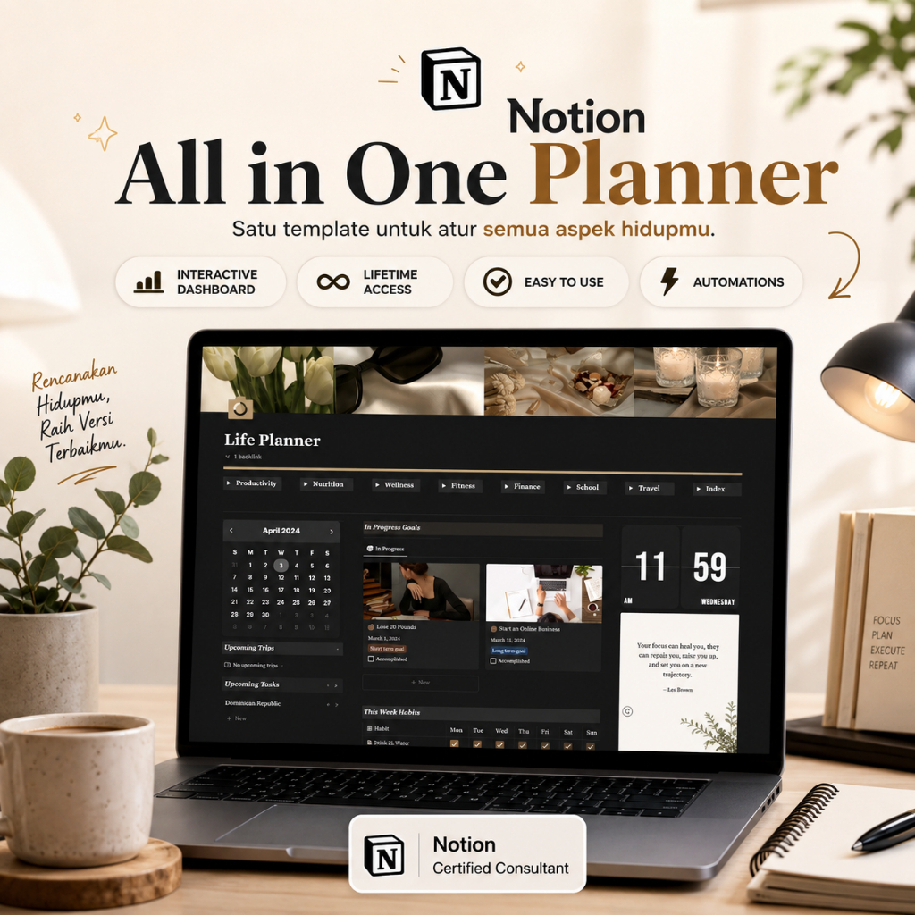 เทมเพลตแสดง All in One Dark Mode Life Planner Dashboard - ADHD Digital Planner - แม่แบบ Notion สําหร