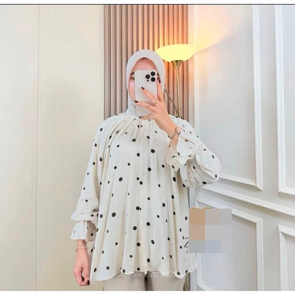 KEMEJA DAVINA BLOUSE POLKADOT SHIRT DAILY KOREAN LOOK