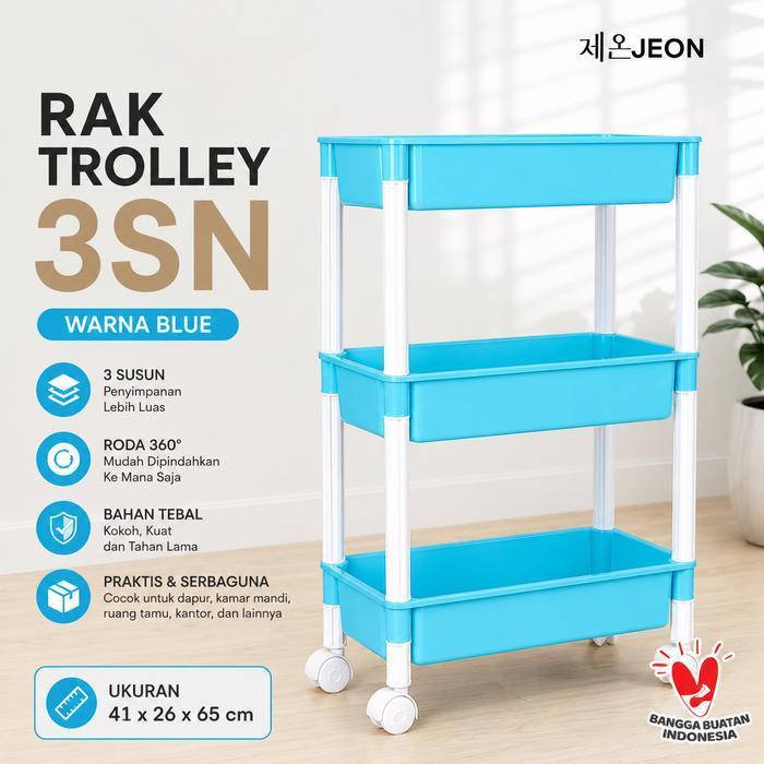 ใหม่ PORTABLE 3-TIER TRLLY RACK / 3-TIER MULTIPURPOSE STORAGE RACK - PORTABLE