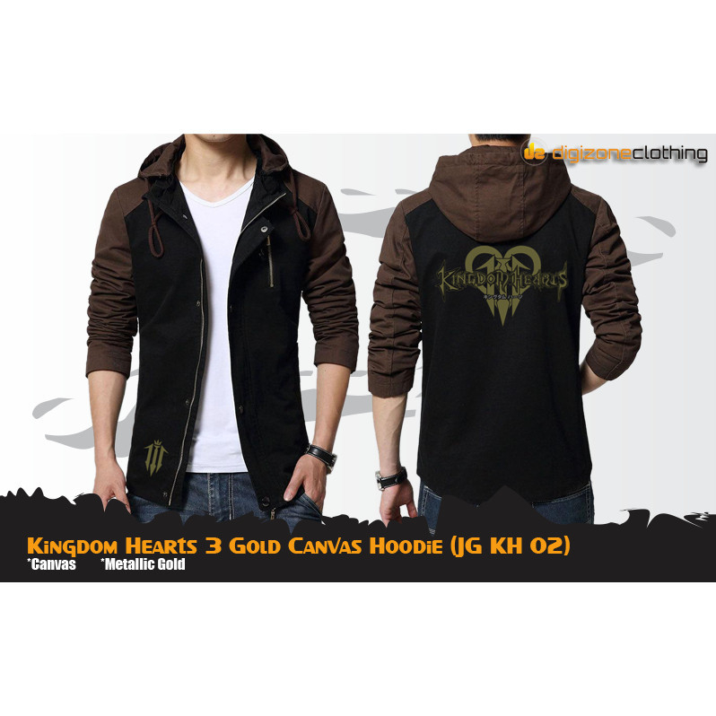 Kingdom Hearts เสื้อแจ็คเก็ตมีฮู้ดเกมผ้าใบสีทอง JG KH 02