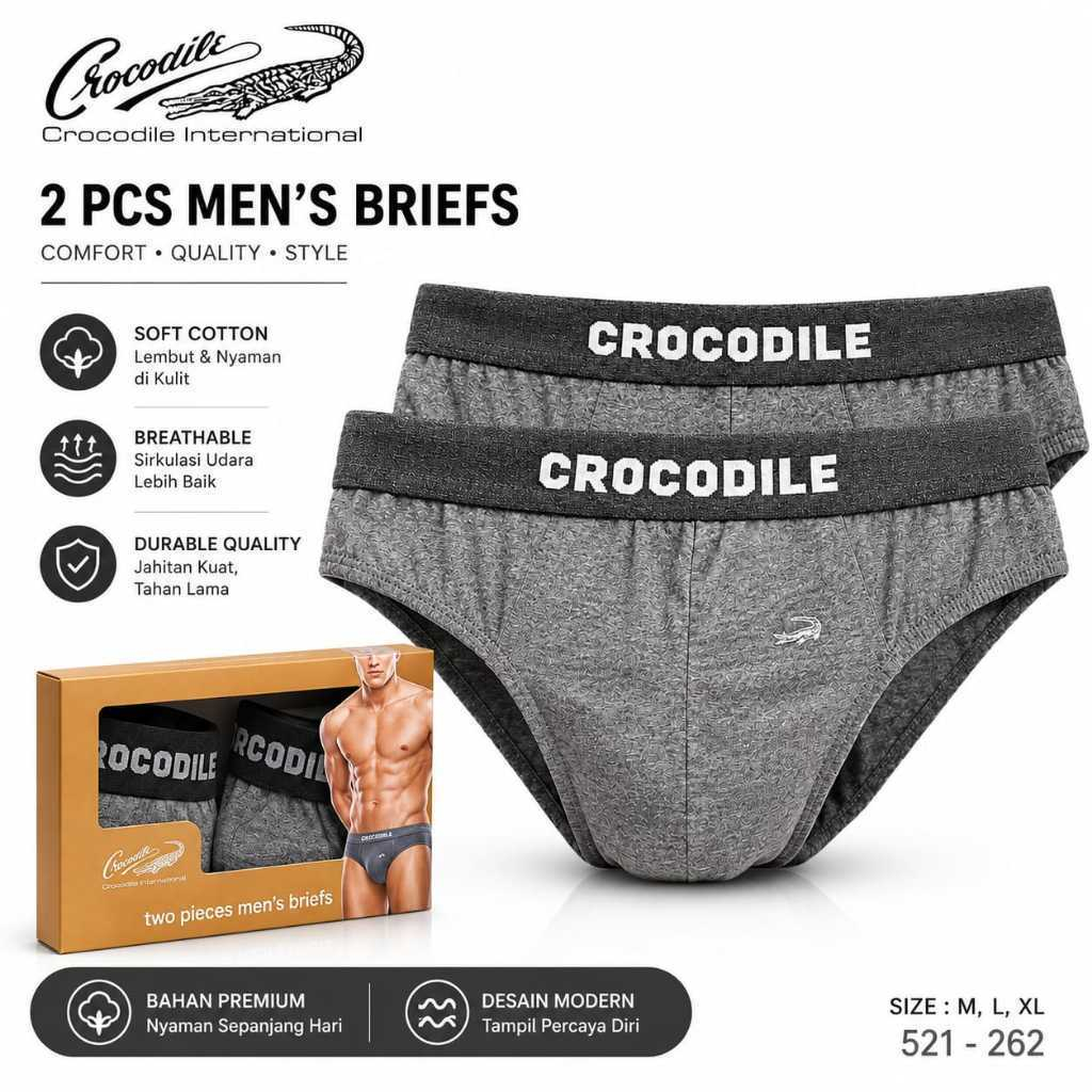 (2pc) CD Crocodile 521-262 สีน้ําตาล | กางเกงบ็อกเซอร์ยางจระเข้ผู้ชาย - Kshop