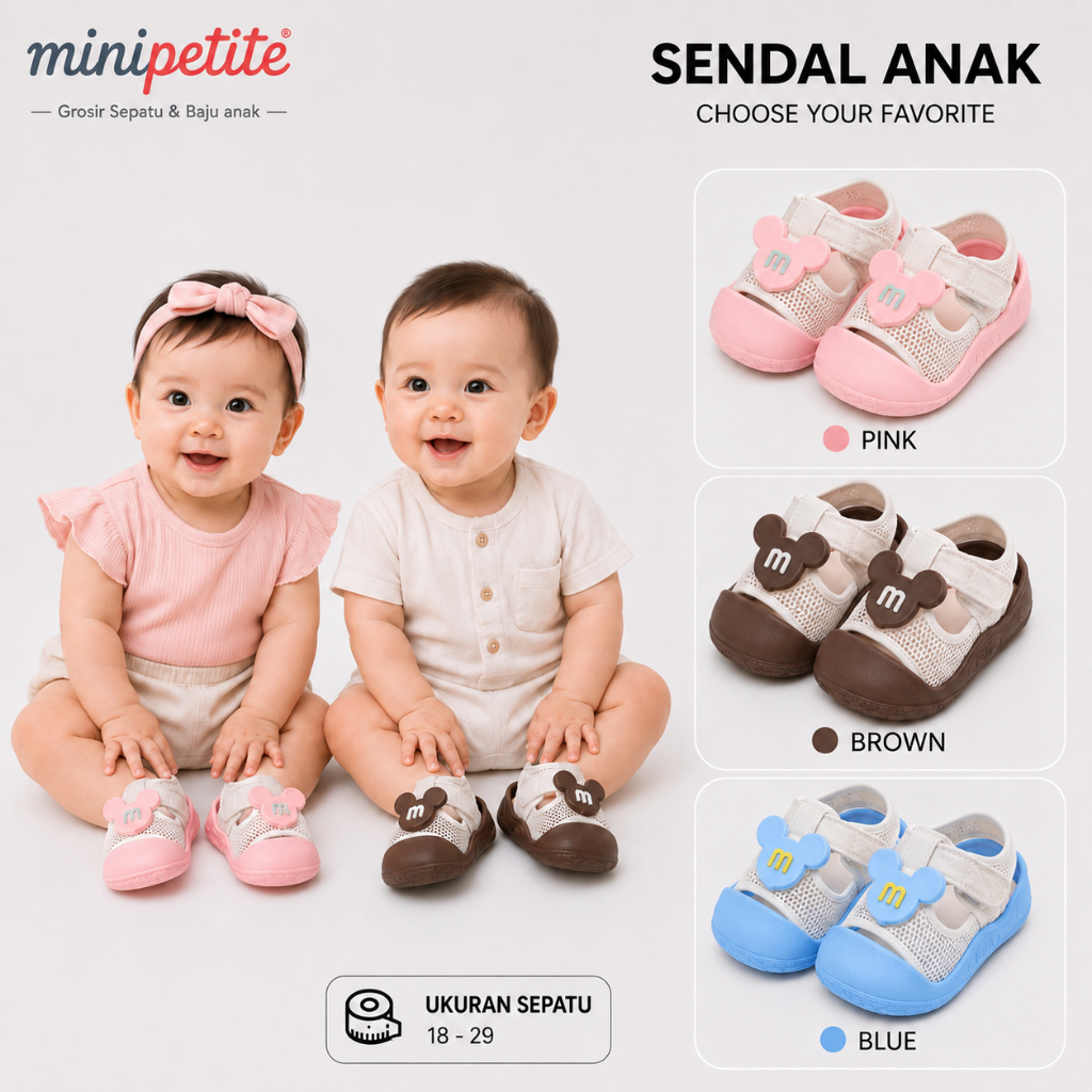 Minipetite MARGO-SHBF30 รองเท้าแตะเด็กวัยหัดเดินสําหรับเด็กทารกรองเท้าแตะเด็กผู้หญิงขนาด 18-29