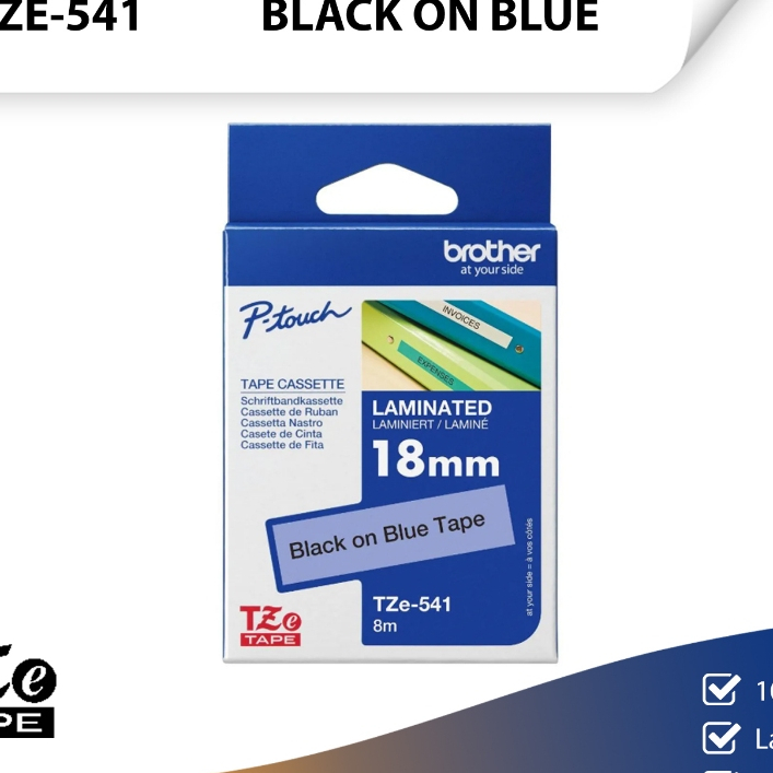BROTHER Label Tape TZE-541 18MM Tze 541 Tze541 Black On Blue 18mm Label Tape Original