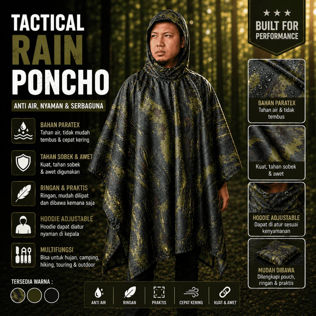 เสื้อปอนโชลายพราง Habema รุ่น TNI Quota เสื้อกันฝนลายพราง รุ่น Bandung Quota
