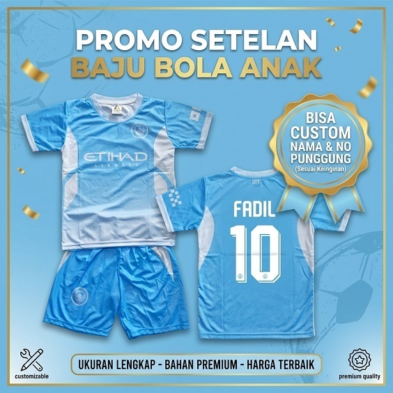 ชุดเสื้อฟุตบอลเด็กชายชื่อที่กําหนดเองหมายเลข/Man city Etihad เสื้อฟุตบอลจําลองการพิมพ์เต็มรูปแบบ