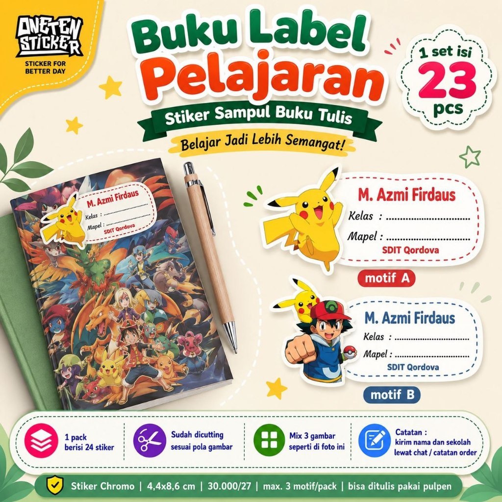 (23 ชิ้น) Pokemon Pikachu Theme Notebook Name Sticker - One Ten Sticker