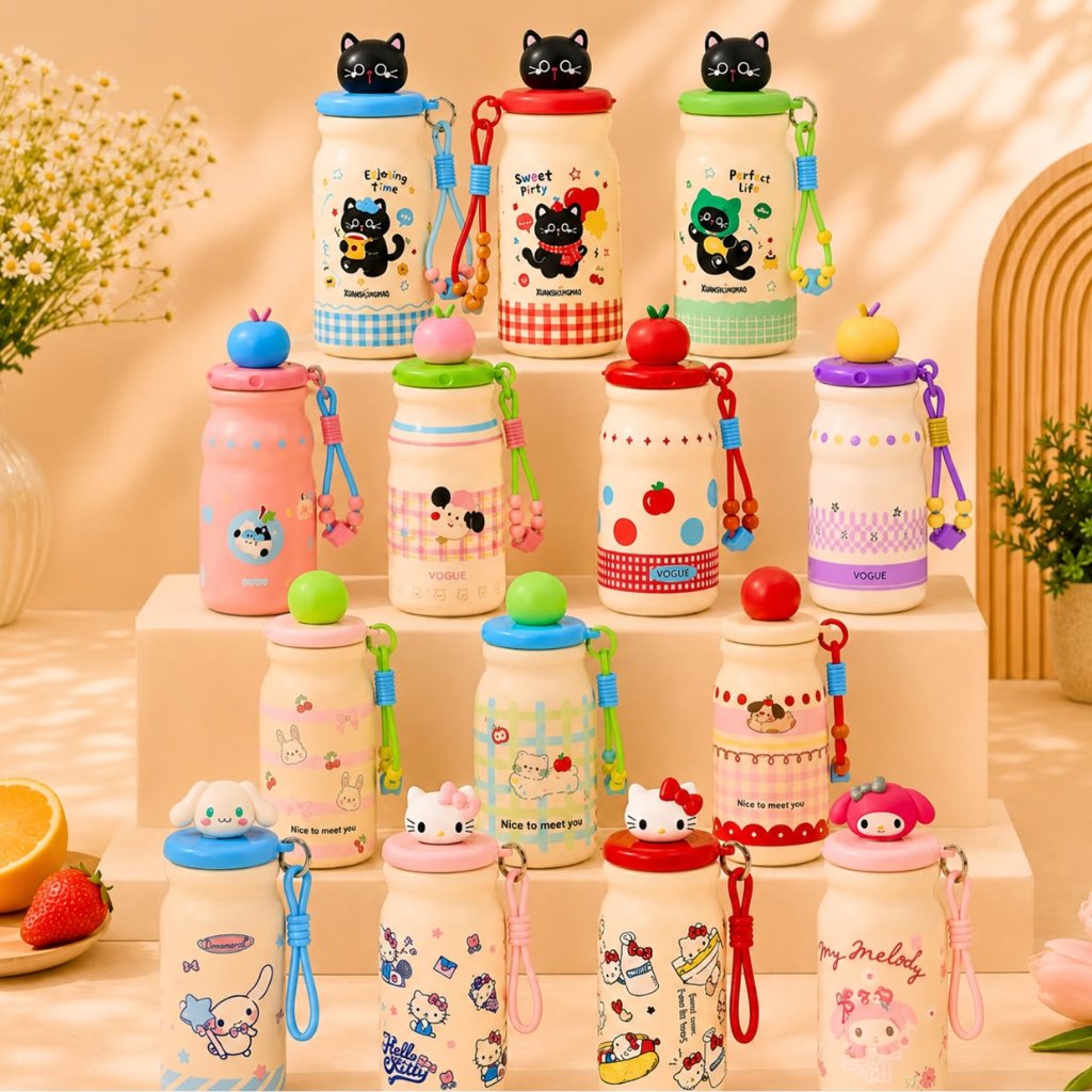 แก้วน้ําสแตนเลส 550ML พร้อมสายสั้น ดีไซน์น่ารัก YH020/191/YH032