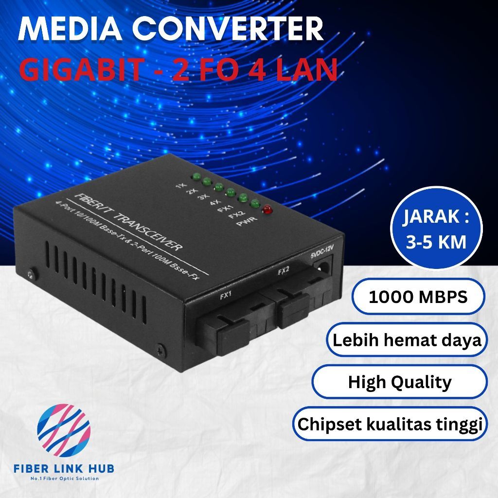 Media Converter Fiber Optic 4 LAN 2 FO GIGABIT RJ45 Dual Fiber Network Converter