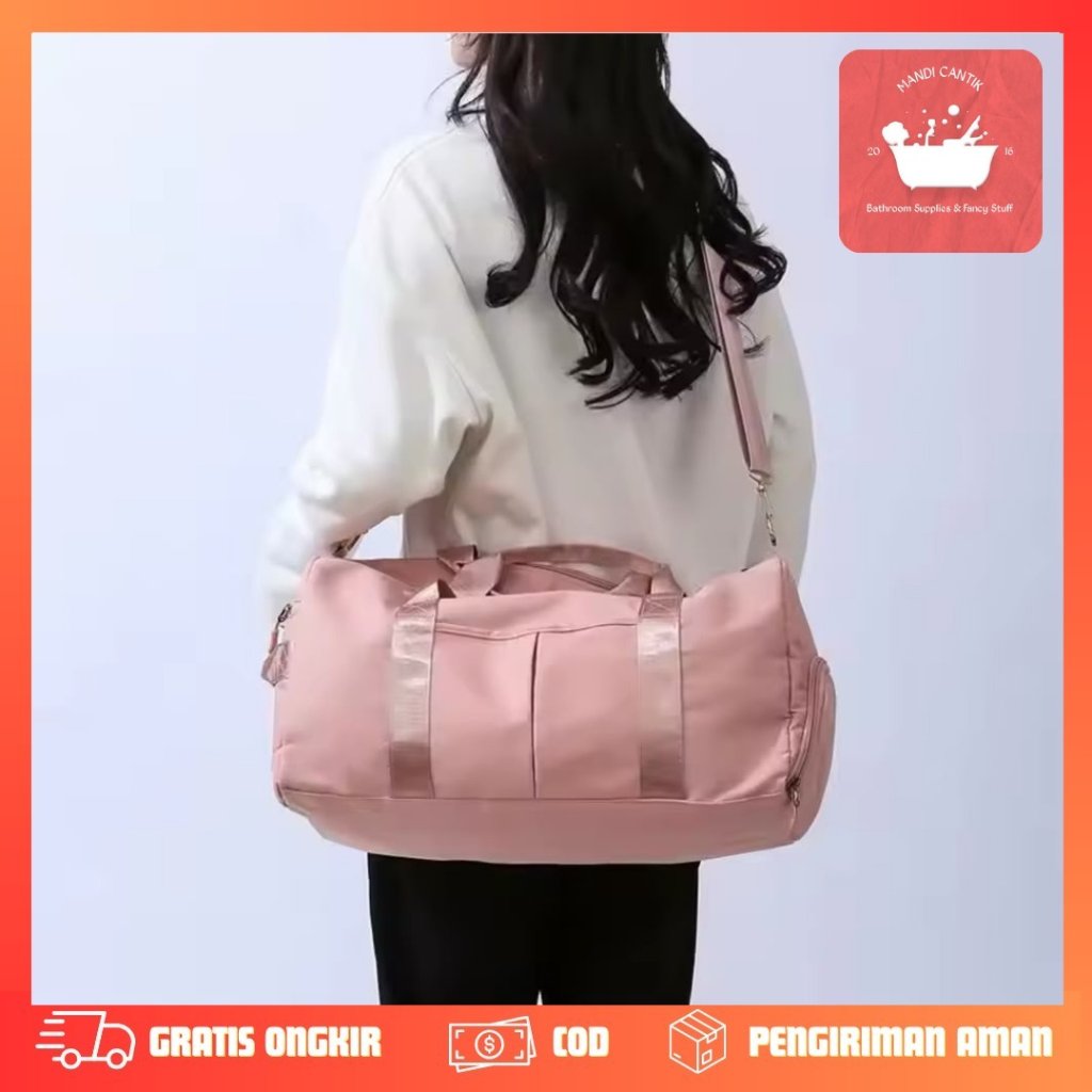 FITNESS BAG DUFFLE TRAVEL SATIN PINK GYM BAG กระเป๋ากีฬา FITNESS GYM SPORTS TRAVELLING BACKPACKERS