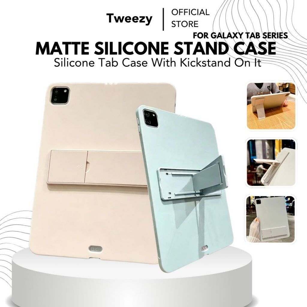 เคสนิ่ม Samsung Tab S9 Plus 12.4" / S9 11" / A9 Plus Matte Silicone Slim กันกระแทกพร้อมขาตั้ง