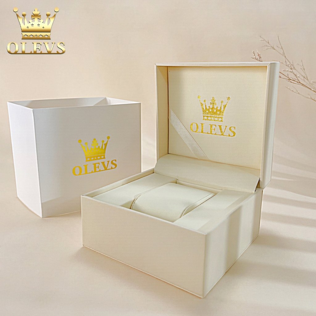 OLEVS มะกอก กล่องนาฬิกาแฟชั่นหนังแท้กล่องนาฬิกาคุณภาพสูงของแท้กระเป๋านาฬิกา