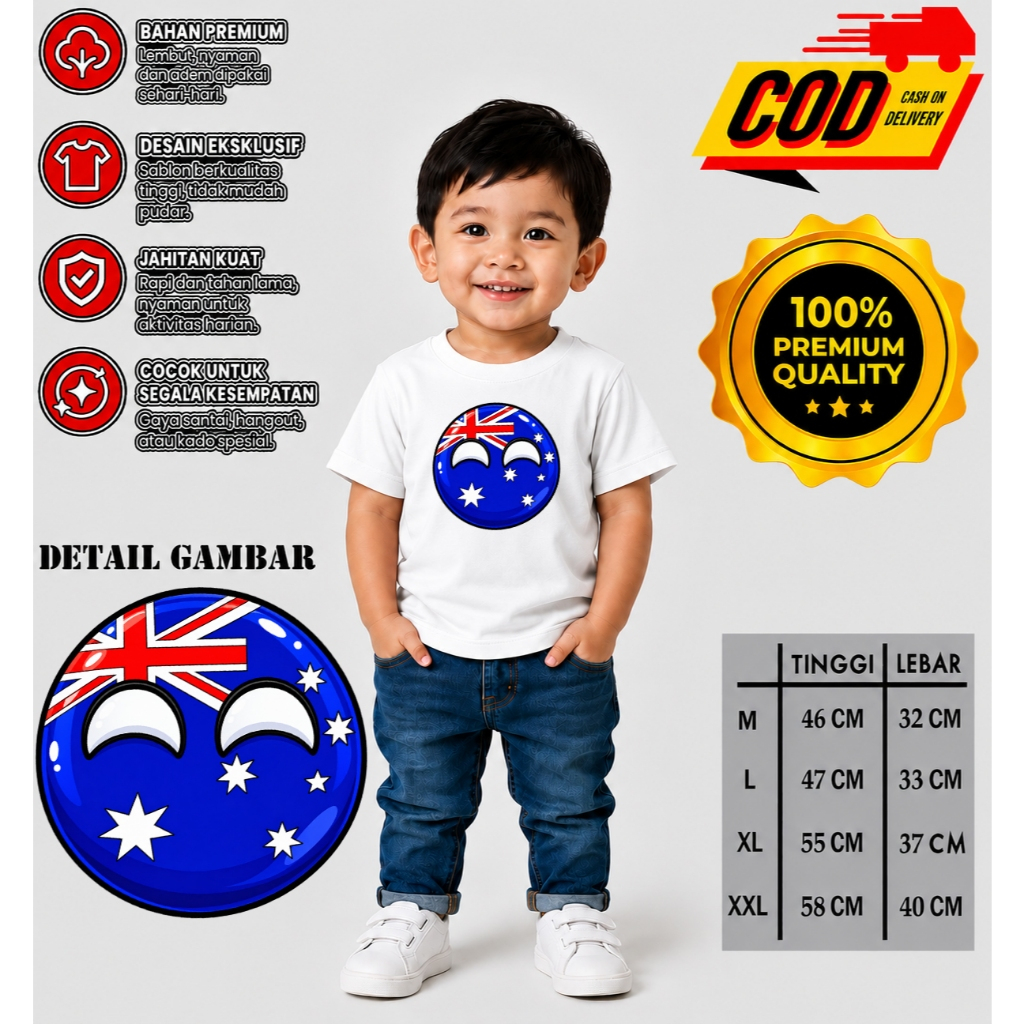 UNISEX CHILDRENS T-SHIRT เสื้อยืดเด็ก country ball Australia ball