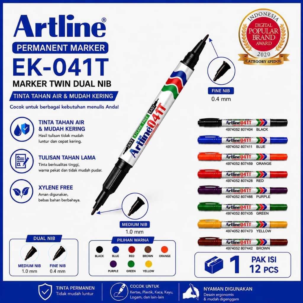 [ชิ้น] ARTLINE EK-041T DOUBLE-SIDED PERMANENT MARKER 1.0 MM และ 0.4 MM
