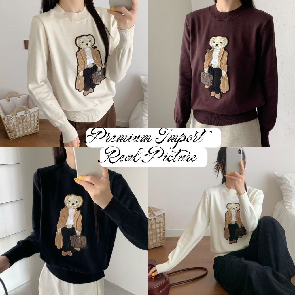 !!️ ใหม่ล่าสุด - RECOMMENDED !! ️ CHN PREMIUM IMPORT !! ️ BEAR 3D EMBOSSED O-NECK LING SLEEVE KNIT S
