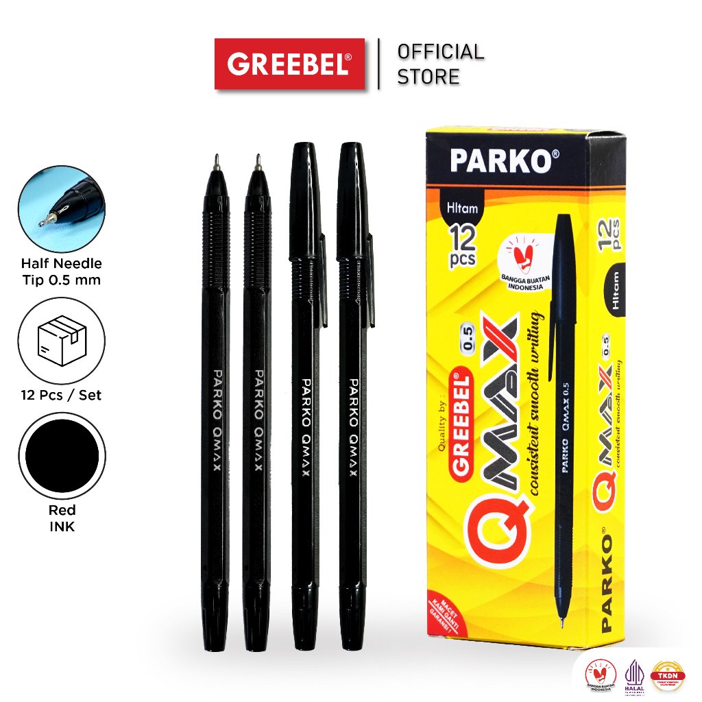 [ 12 ปากกา ] Ball Pen 1 โหล Parko Q-Max 0.5 สีดํา (12 ชิ้น/เซ็ต)