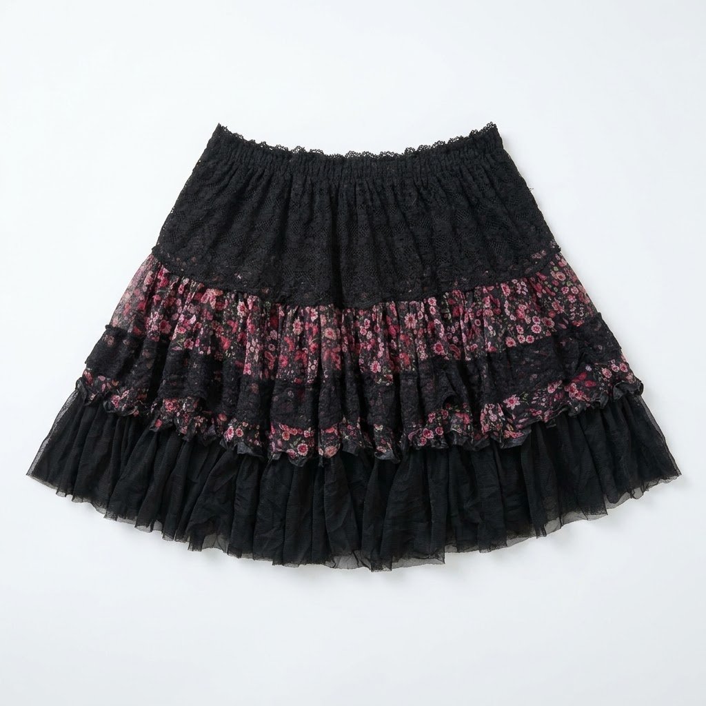 ดอกไม้ผูกลูกไม้ Pointelle Coquette กระโปรงมินิ | Dark grape gothic lolita mori kei jirai babydoll do