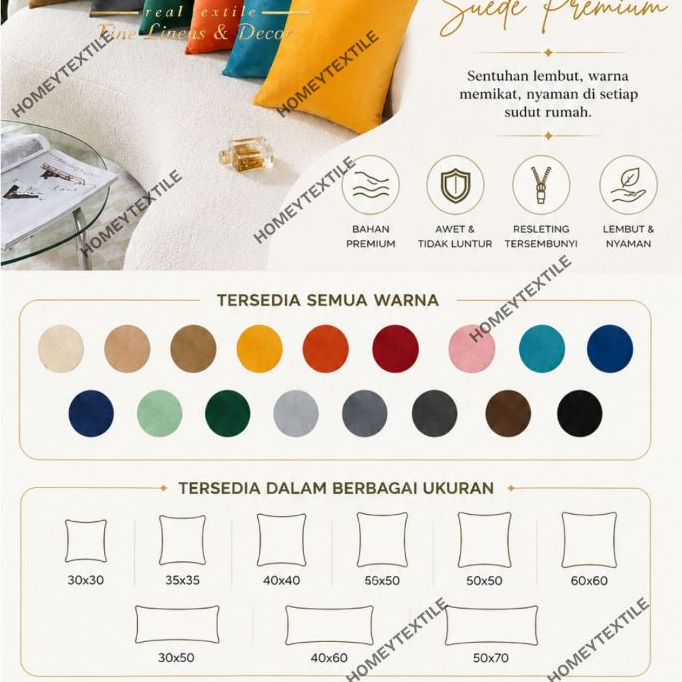 ปลอกหมอนอิง / ปลอกหมอนอิงโซฟา Aesthetic Suede 30x30 40x40 45x45 50x50 60x60 Homey Textile