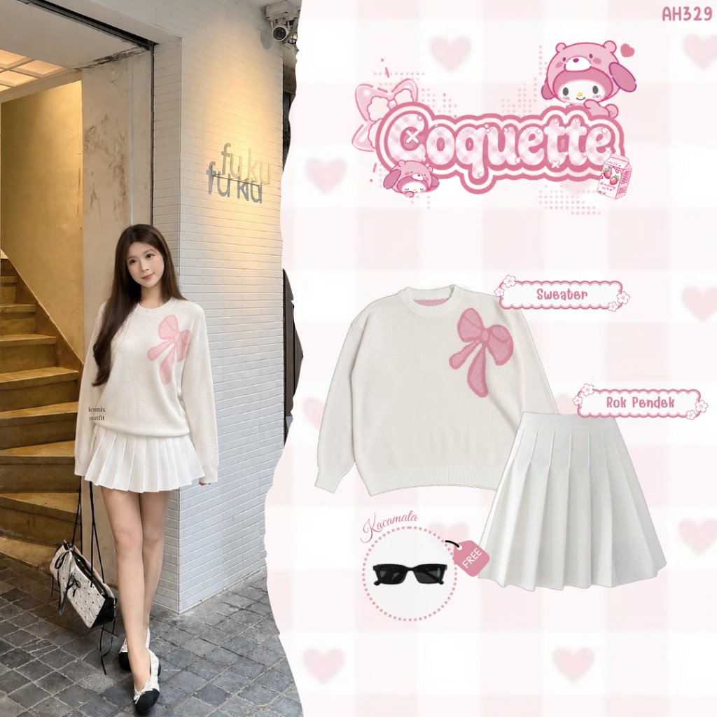 Iconix Outfit - 2in1 Set Korean Style One Set for Women Trend Outfit Hangout Ngafe Aesthetic (Coquet