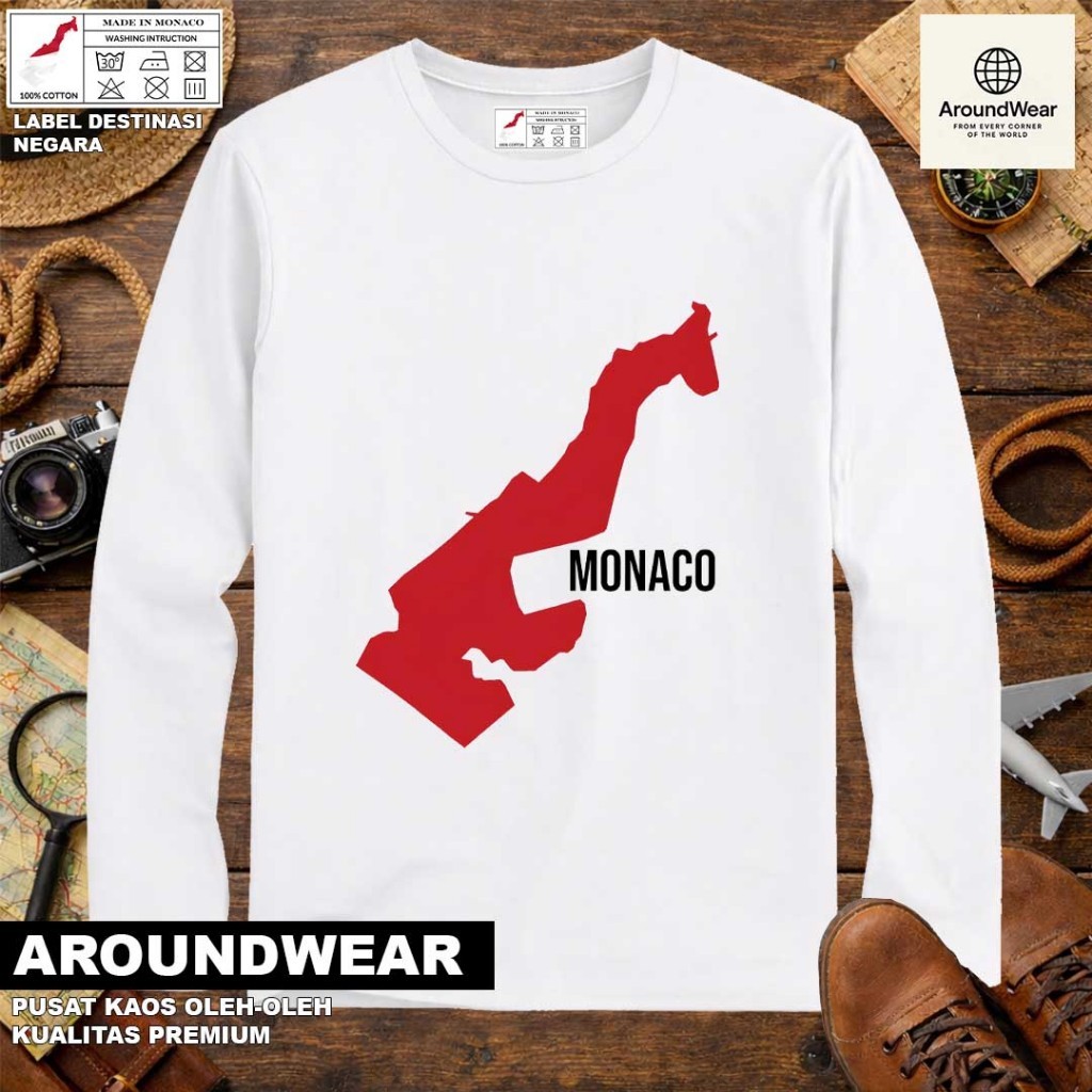 เสื้อยืด LONG-SLEEVED BY MONACO 6 WITH NATIONAL TAGSAL MONACO COTTON 30S SOUVENIR ของขวัญพรีเมี่ยม