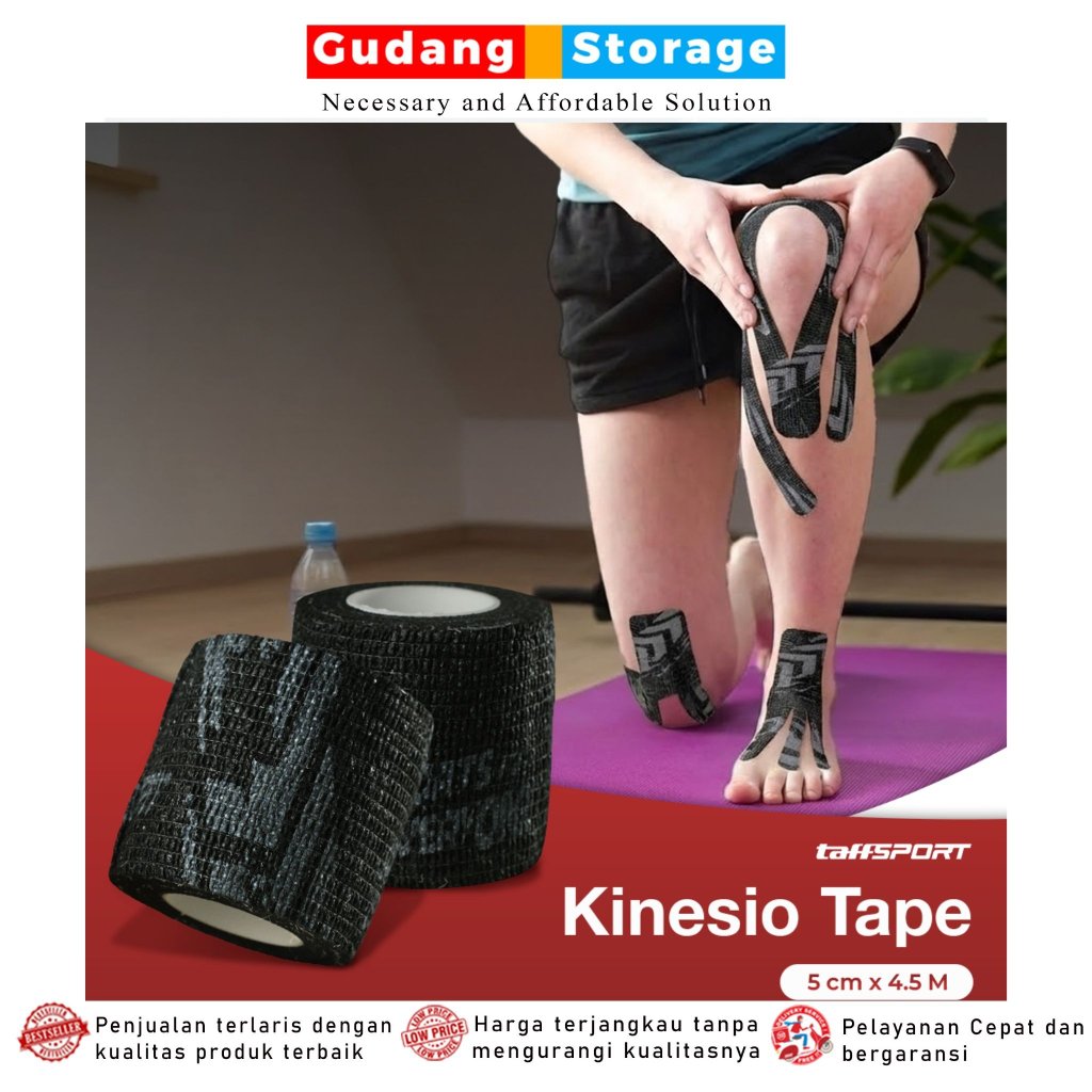 TaffiSPORT Kinesio Tape Sport Cohesive Bandage กาวผ้าพันแผล 5cmx4.5M - สีดํา