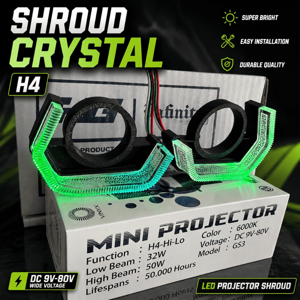 A PAIR OF H4 MINI PROJECTOR CRYSTAL SHROUD