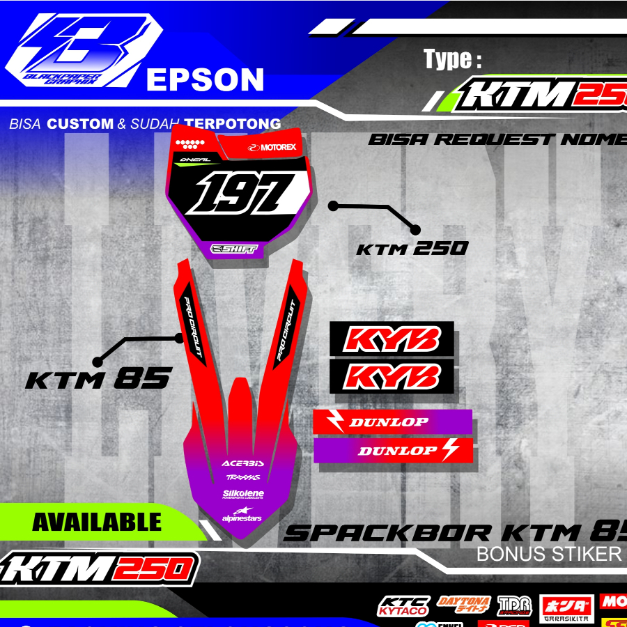 [AK 3] Striping Decal สติกเกอร์ KTM 250 บอร์ดและบังโคลนหน้า KTM 85 Vunyl หลายความงามสี