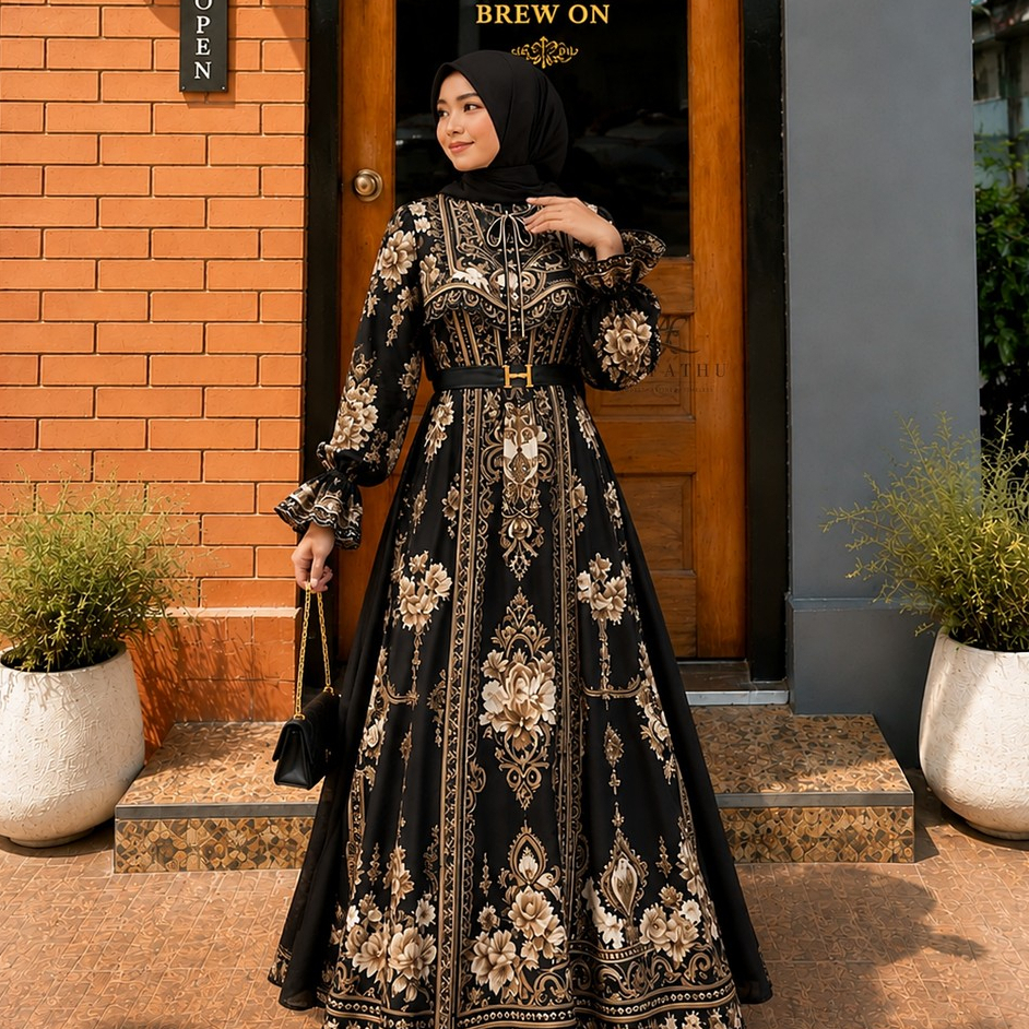 Al-Fathu Inara ชุด Gamis Inara Gamis Muslimah เรยอนชุดมุสลิมชุด Elegant Gamis ดอกไม้ดอกไม้ชุดแต่งงาน