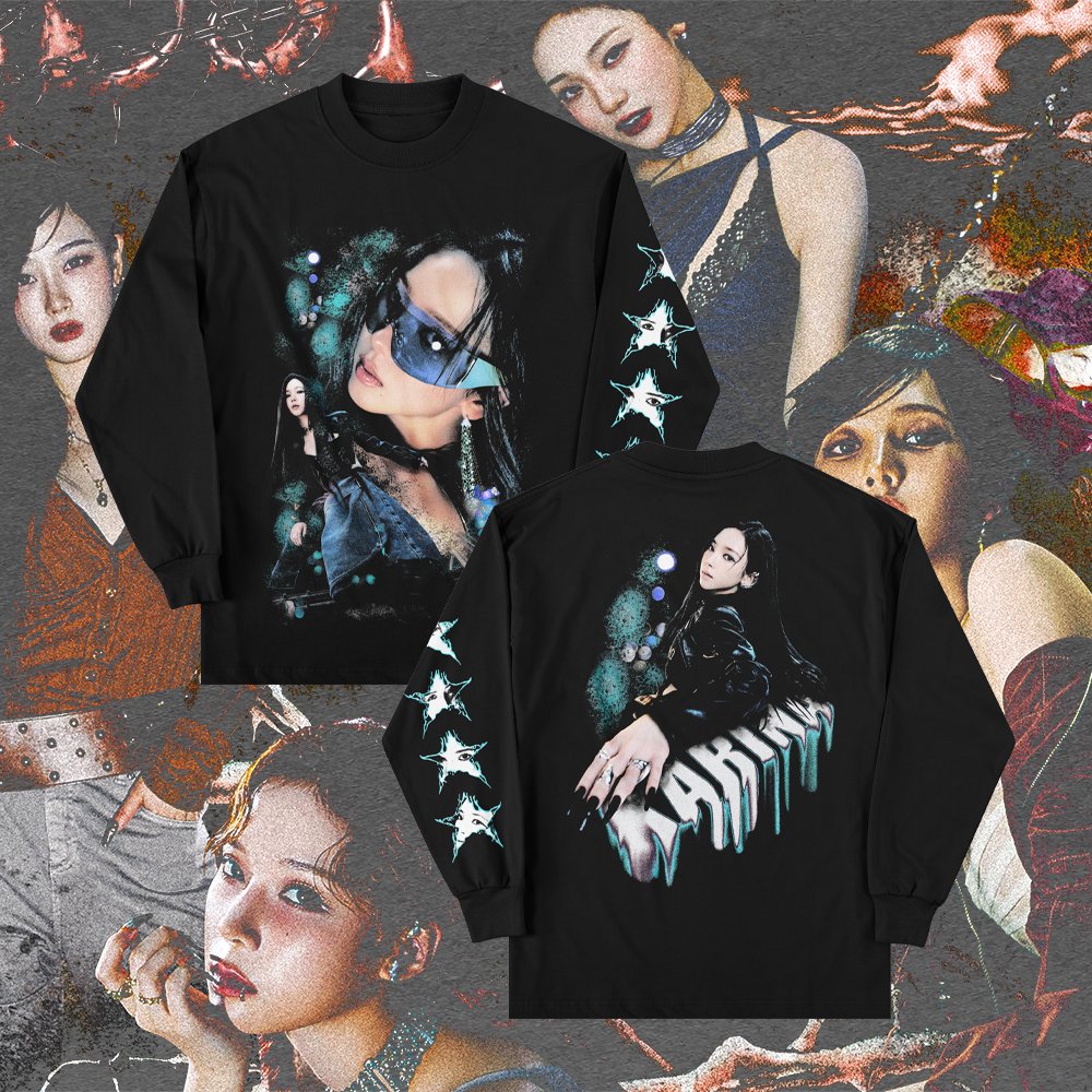 KARINA AESPA K!SS N TELL All Members BLACK LONGSLEEVE CUTTING T-Shirt Series