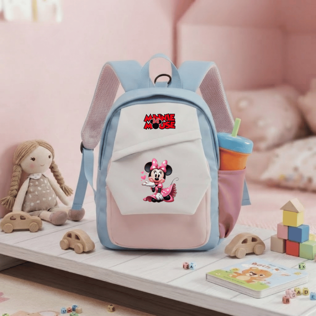 Raindoz - CUT 029 P1186 กระเป๋าเป้สะพายหลัง Minnie Mouse Love Motif สําหรับเด็กอนุบาลหญิงกระเป๋าเป้ส