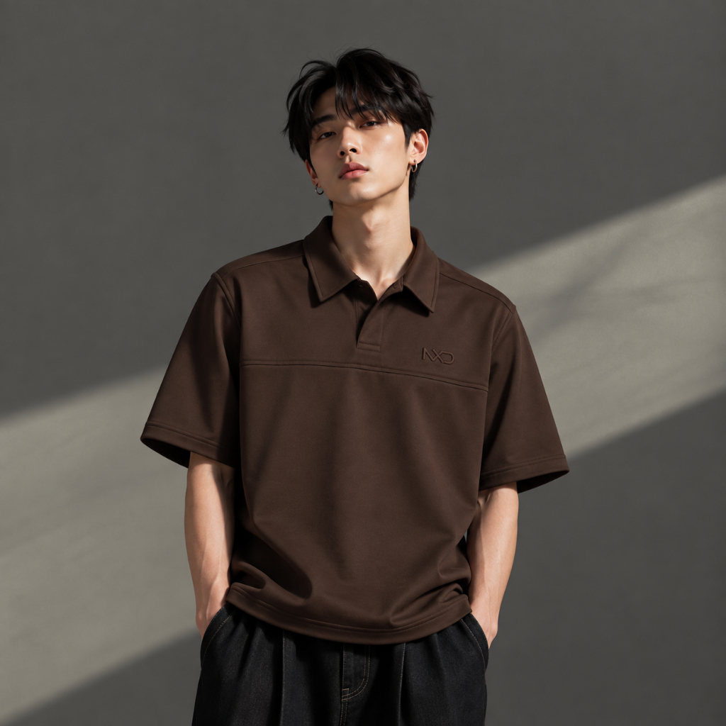 Nxdomain เสื้อโปโลผู้ชาย Scuba เสื้อโปโล สีเทาเข้มสีดํา Casual Look Collar