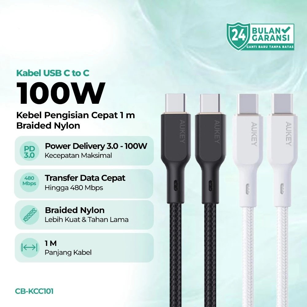 AUKEY CB-KCC101 100W USB C สายถักไนลอนชาร์จเร็ว