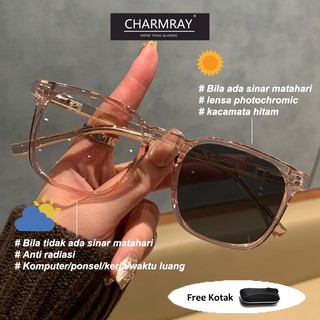 CHARMRAY Kacamata Photochromic Bluecromic Anti Radiasi Kotak Komputer TR90 Wanita Pria