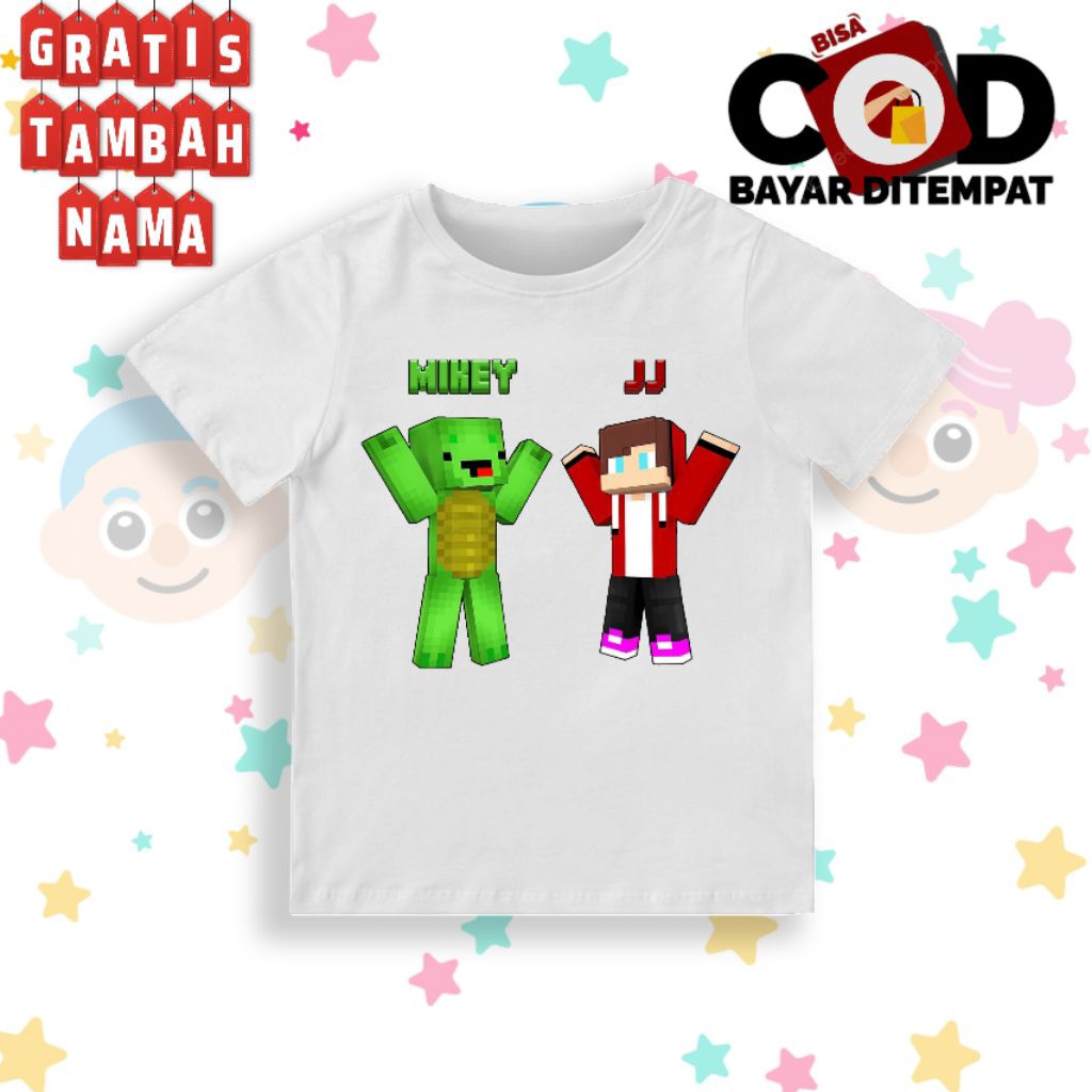 Minecraft Mikey JJ Kids T-Shirt / Minecraft Mikey JJ Kids Fashion / Minecraft Mikey JJ เสื้อผ้าเด็ก