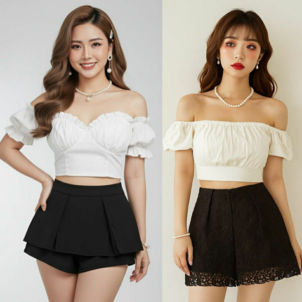 VIETNAM FASHION ~ กางเกงขาสั้นลูกไม้สีดําของผู้หญิง Lace Hotpants สีดํา