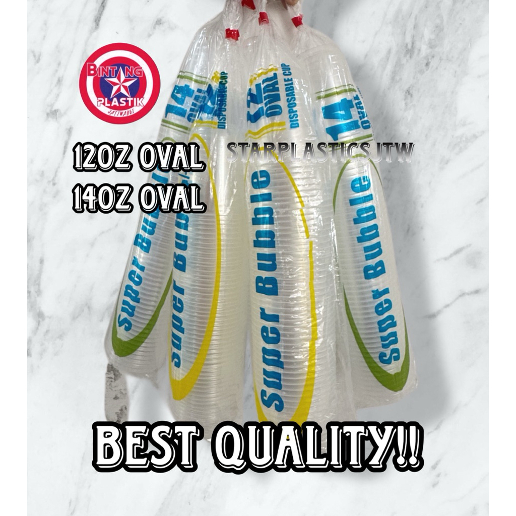 SUPER BUBBLE OVAL CUP (THICK) / TIP TOP Plastic Tea Bobba Tea Juice ขนาด 12oz 14oz 16oz Food Grade S
