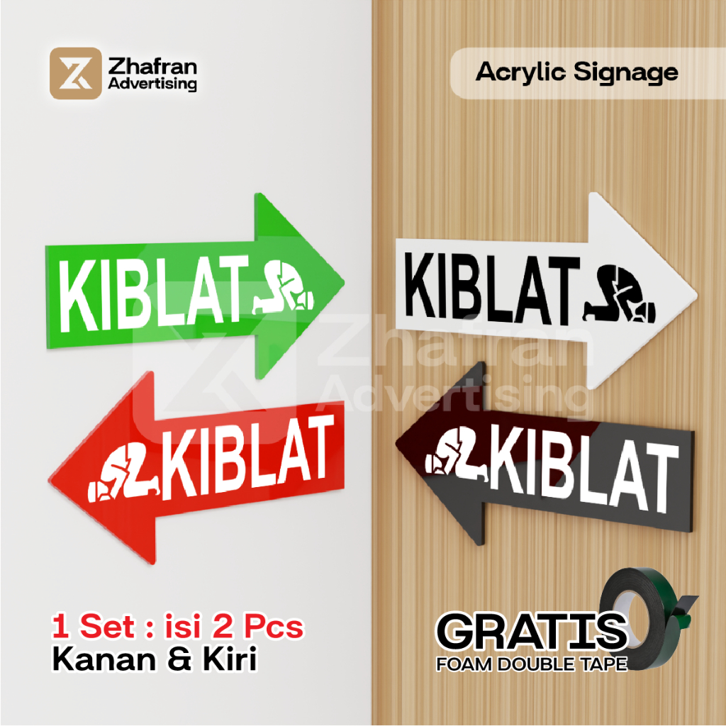 Acrylic Qibla Direction 1 SET บรรจุ 2 ชิ้น Qibla Direction Indicator / บอร์ดป้าย Qibla - Zhafran Adv