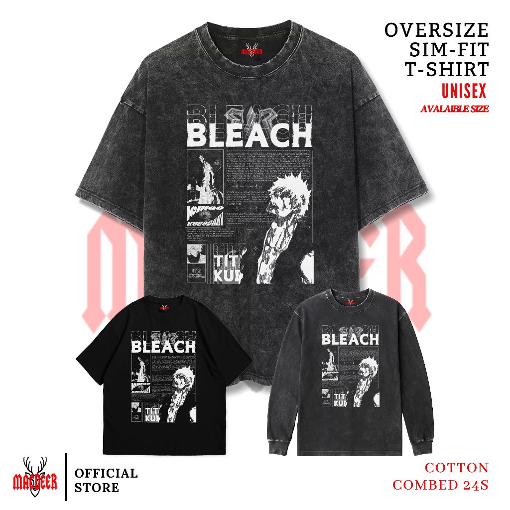 MACDEER BLEACH อะนิเมะเสื้อยืด Oversize slimfit ล้างเสื้อยืดแขนยาวสีดํา BLEACH-4 เสื้อยืด