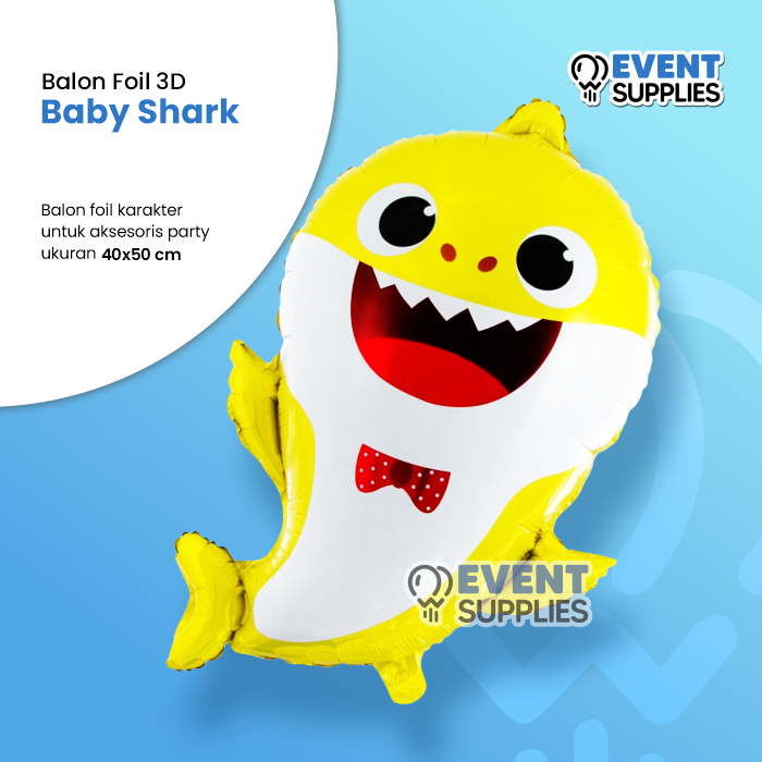 ลูกโป่งฟอยล์ลายการ์ตูน Baby Shark / ตัวอักษร 3D Baby Shark ฟอยล์บอลลูนตกแต่งวันเกิดรูปร่าง