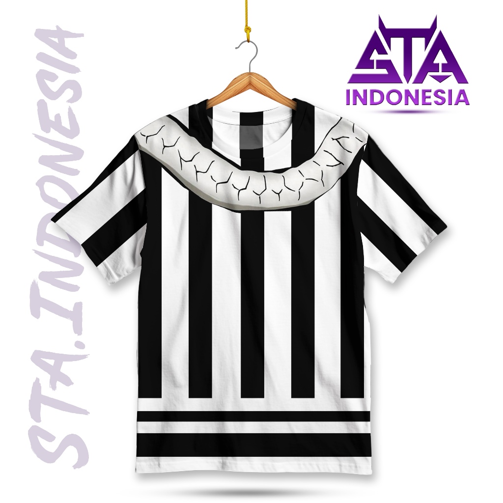 เสื้อยืดอนิเมะ STA Obanai Iguro | ชุดเดรสคอสเพลย์ Demon Slayer ลายทางสีดําและสีขาว Unisex Premium | 