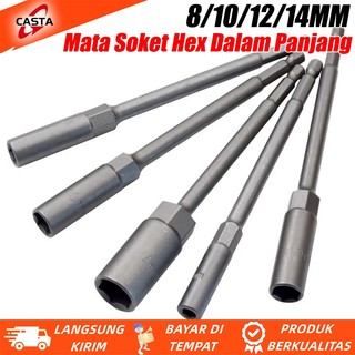 CASTA Mata Socket Hexagonal 8mm 10mm 12mm Mata Kunci Shock Panjang 15cm Hex Soket Nut Adaptor Socket Roofing